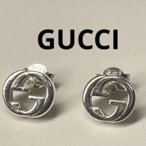 Gucci Silver Interlocking G Logo Stud Earrings